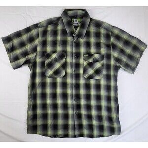 Dixxon Flannel Shirt Mens 2XL The Ace Bamboo Short Sleeve Plaid Black Lime